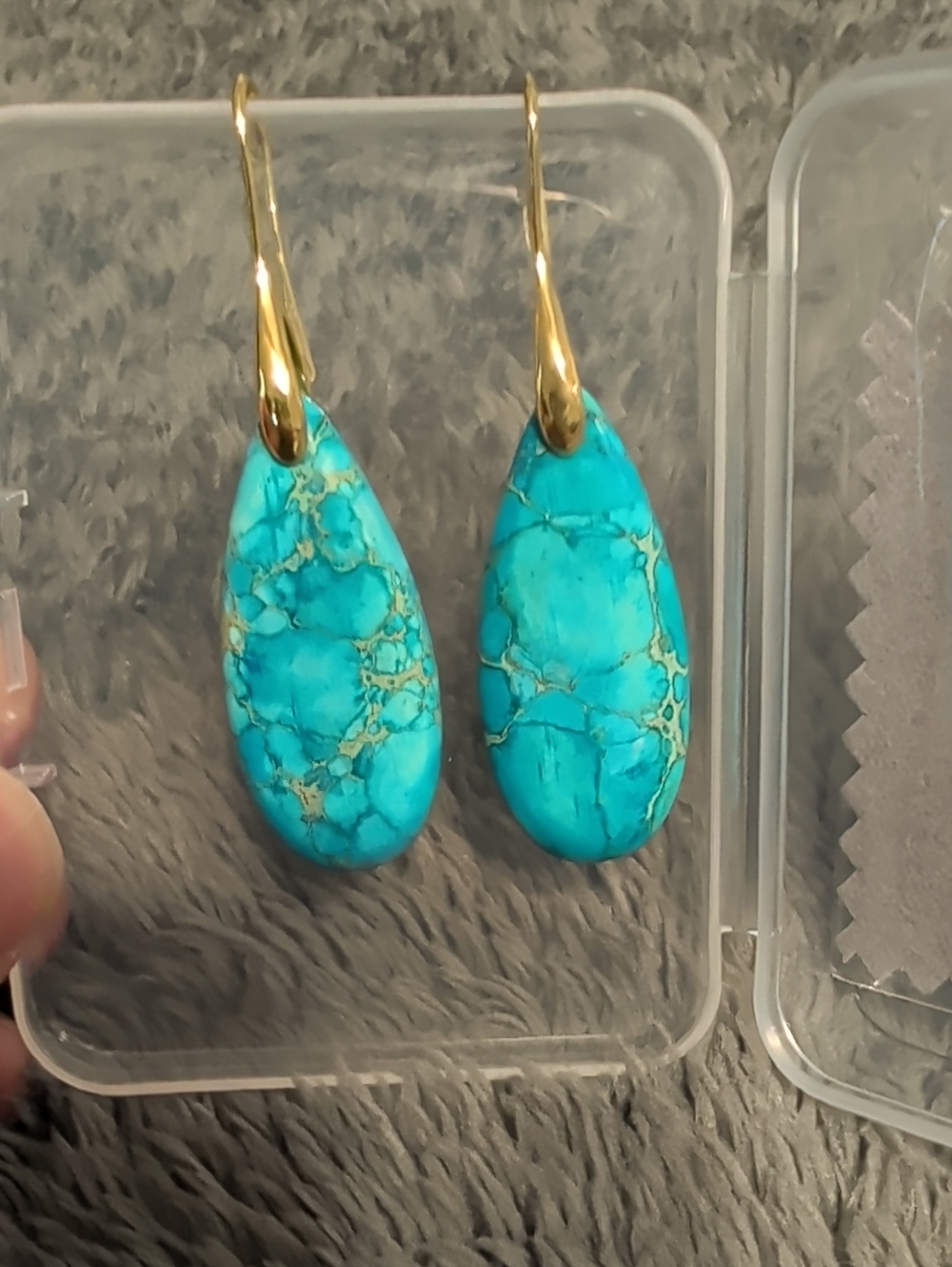 Turquoise Teardrop Dangle Earrings - Gold Hooks